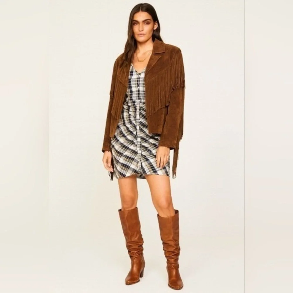 Veronica Beard Plaid Ruched Front Shirt Dress Navy Olive Green Size 2 - Picture 11 of 11